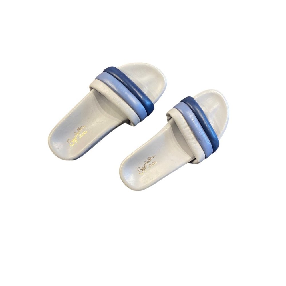 Seychelles Los Angeles Blue Gray Leather Slide Sandals Size 7